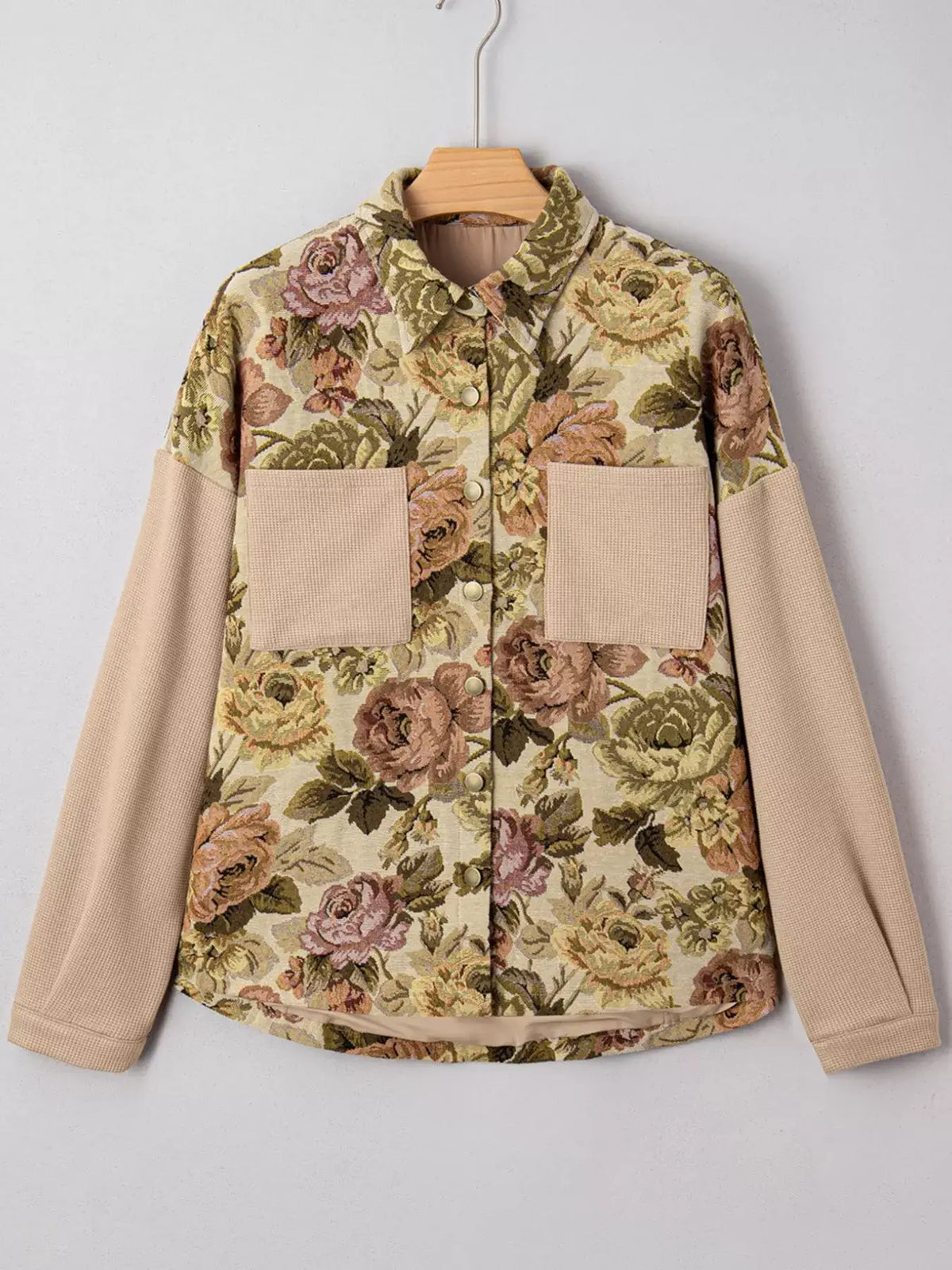 Floral Waffle Knit Patchwork Jacket