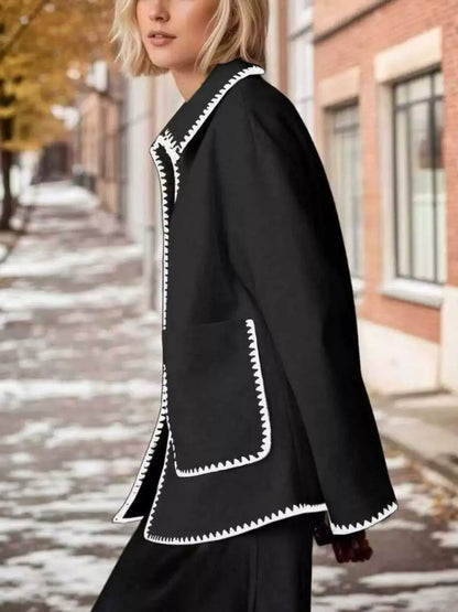 Contrast Trim Drop-Shoulder Outerwear