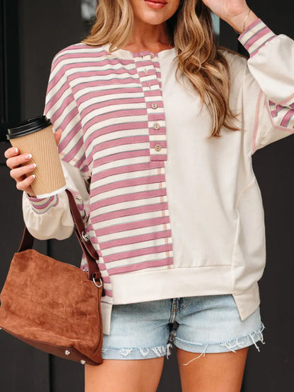 Stripe Color Block Patchwork Oversized Top