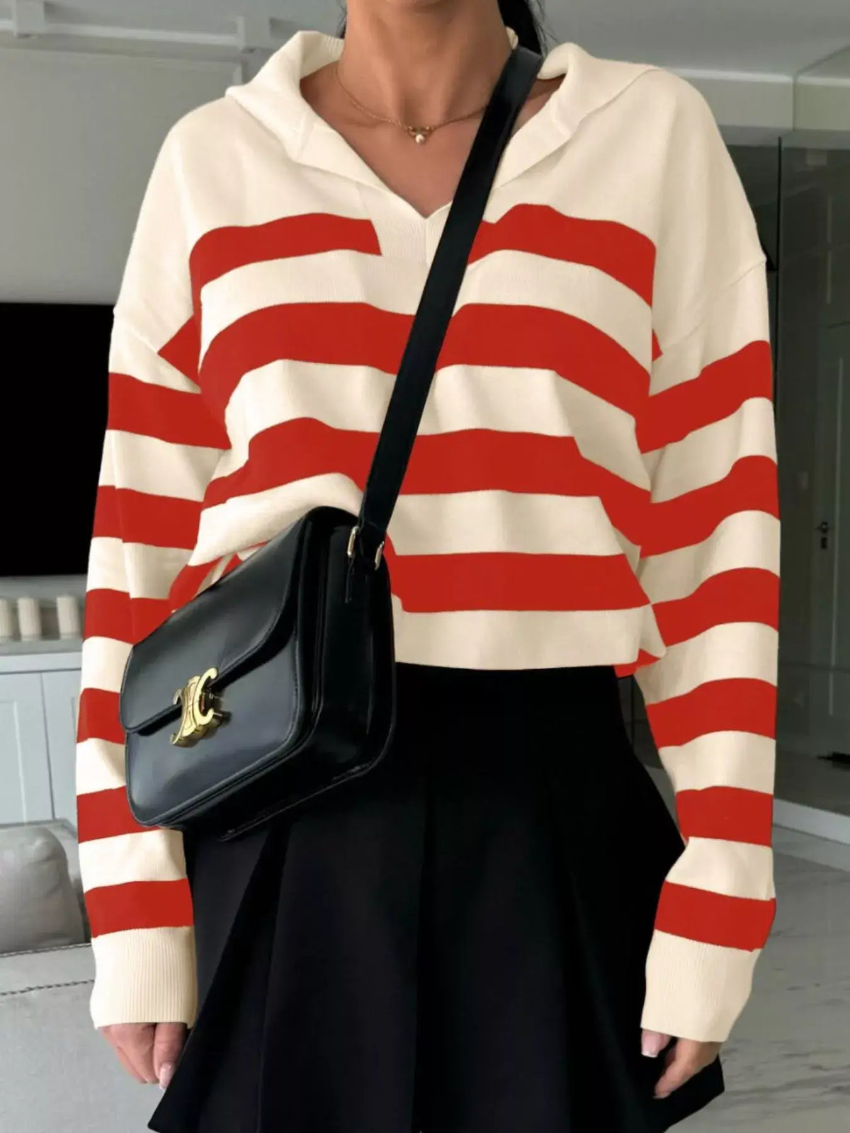 Striped Dropped-Shoulder Knit Top