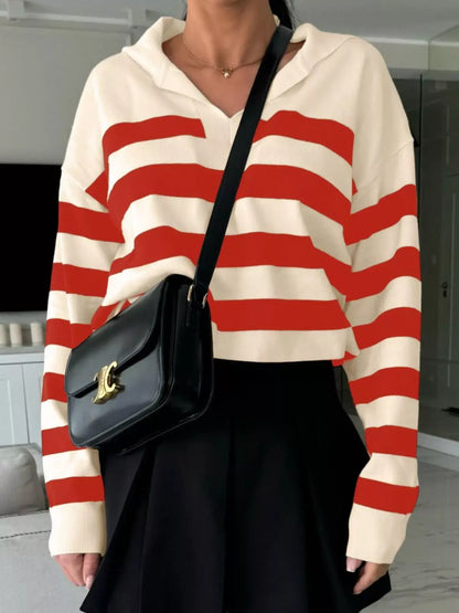Striped Dropped-Shoulder Knit Top