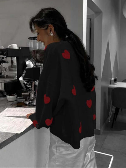 Printed Heart Knitted Sweater