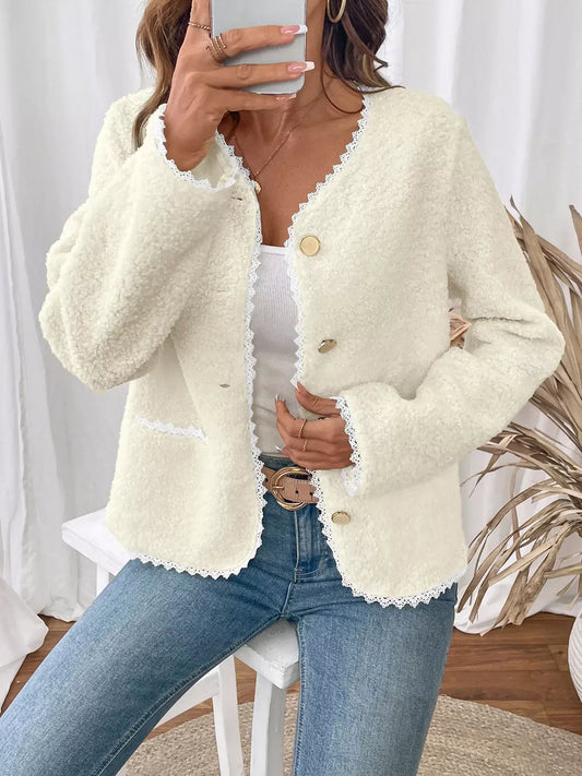 Lace Detail Button-Up Outerwear