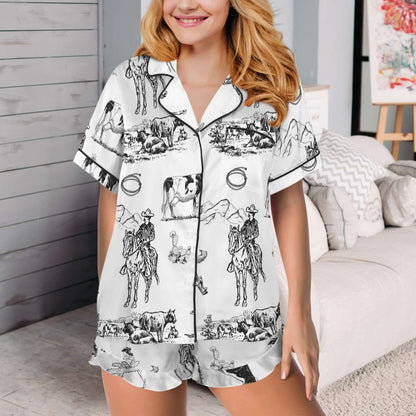 Ruffle Hem Satin Pajama Set