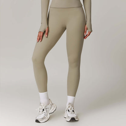 High-Waist Hip-Lifting Yoga Pants – Dance Sport Leggings in beige color, perfect for workouts and stylish movement.