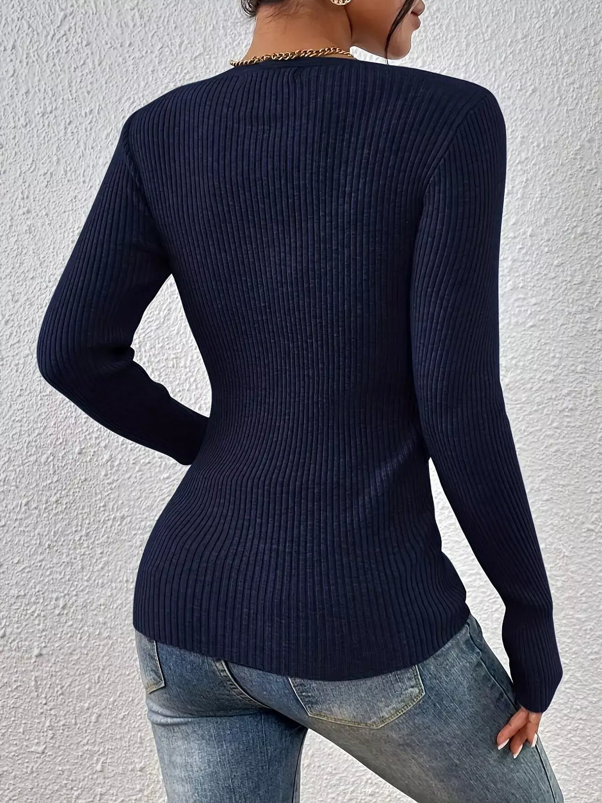 Ribbed Knit Button-Front Top