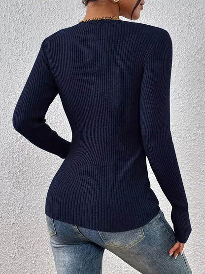 Ribbed Knit Button-Front Top
