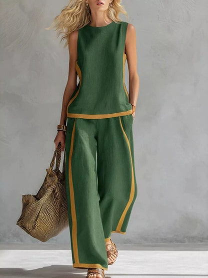Plus Size Contrast Stripe Wide-Leg Set