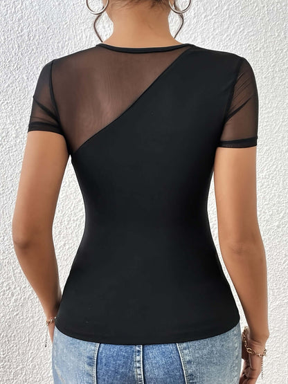 Mesh Patchwork Lace Detail Top