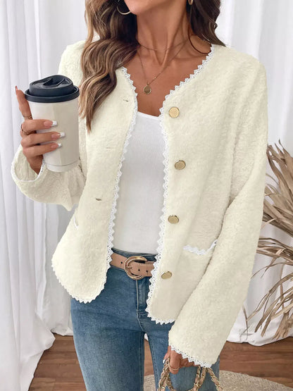 Lace Detail Button-Up Outerwear