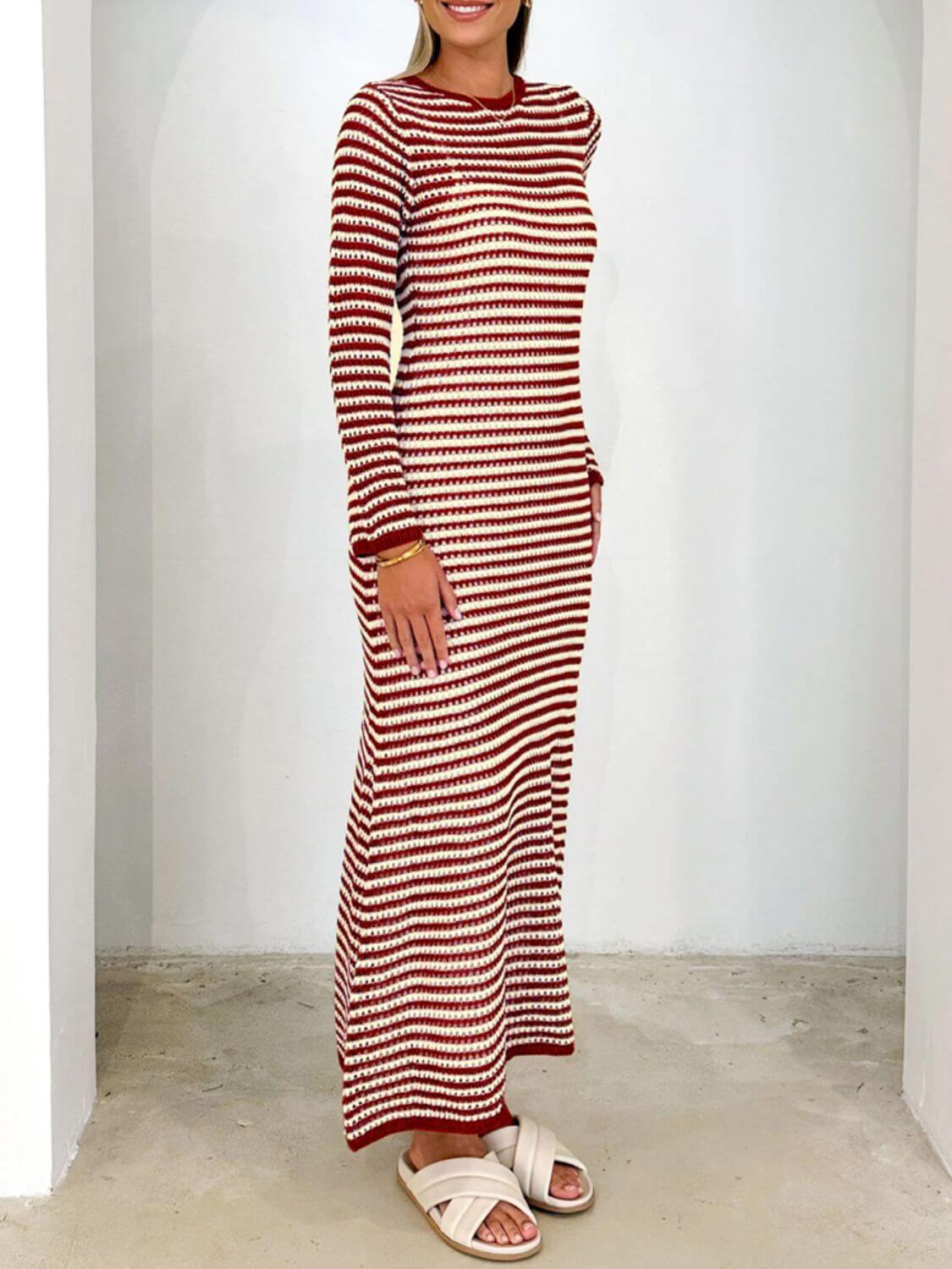 Tied Striped Sweater Dress