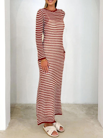 Tied Striped Sweater Dress