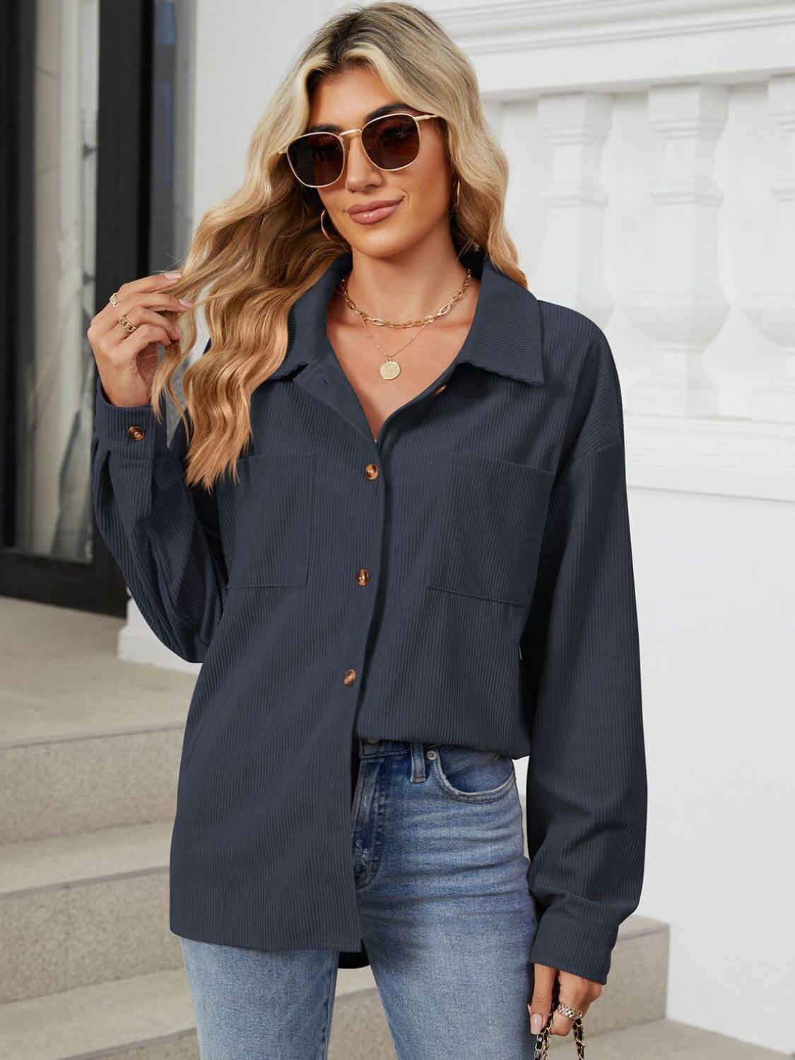 Button-Up Dropped-Shoulder Outerwear