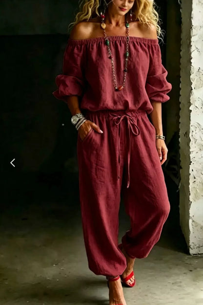 Plus Size Off-Shoulder Two-Piece Set
