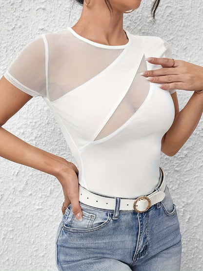 Mesh Patchwork Lace Detail Top