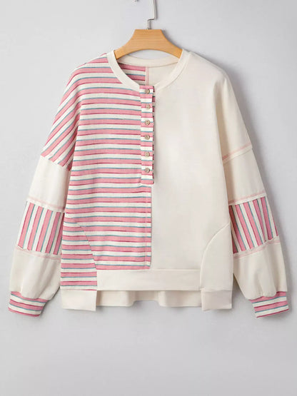 Stripe Color Block Patchwork Oversized Top