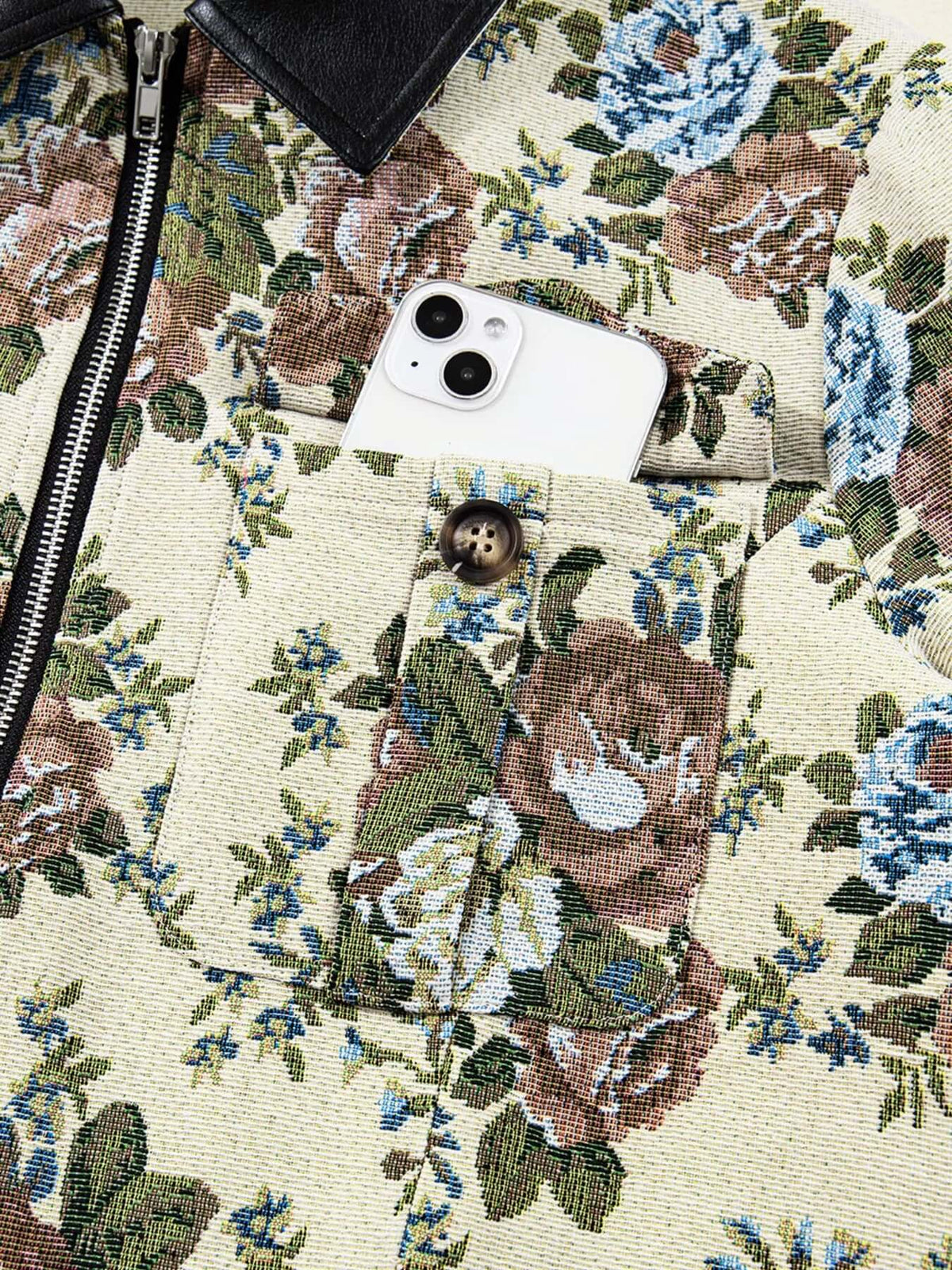 Floral Print Contrast Collar Zip-Up Jacket