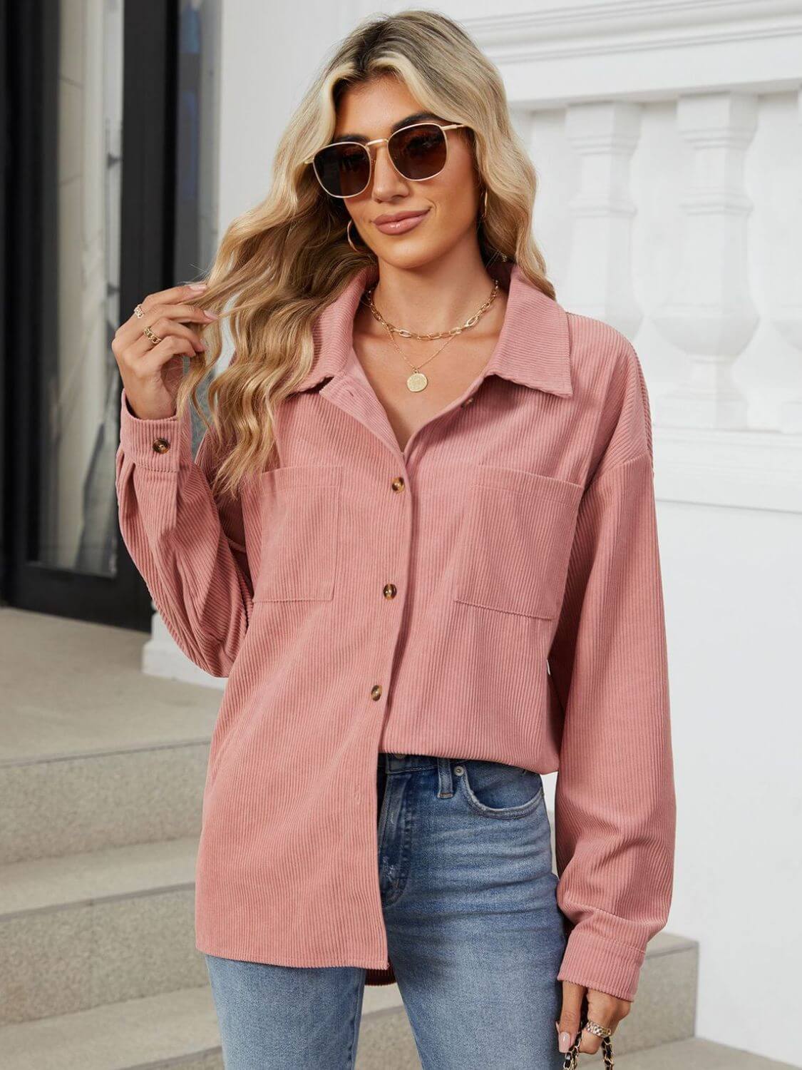 Button-Up Dropped-Shoulder Outerwear