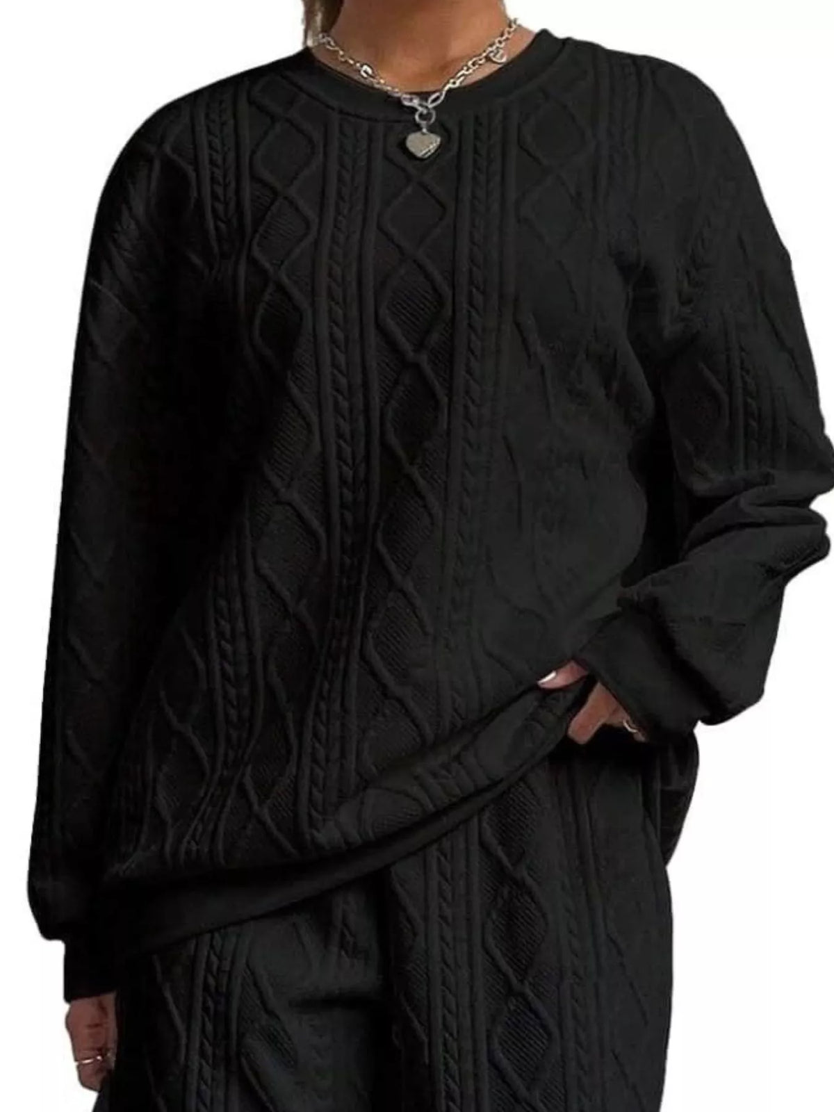 Textured Round Neck Two-Piece Set