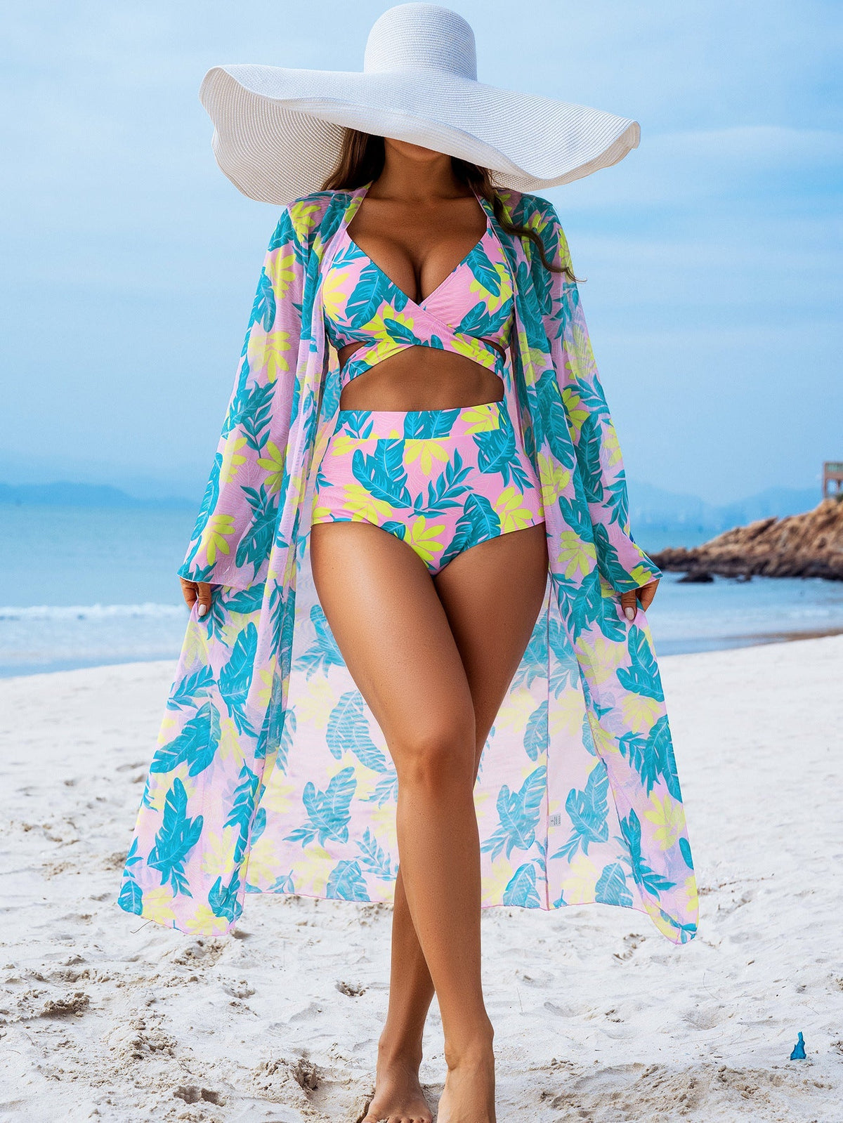Printed Padded Three-Piece Bikini Set