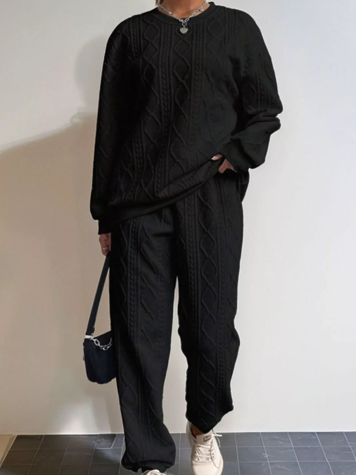Textured Round Neck Two-Piece Set