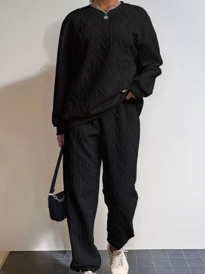 Textured Round Neck Two-Piece Set