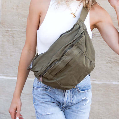 London Oversized Canvas Crescent Sling Bag