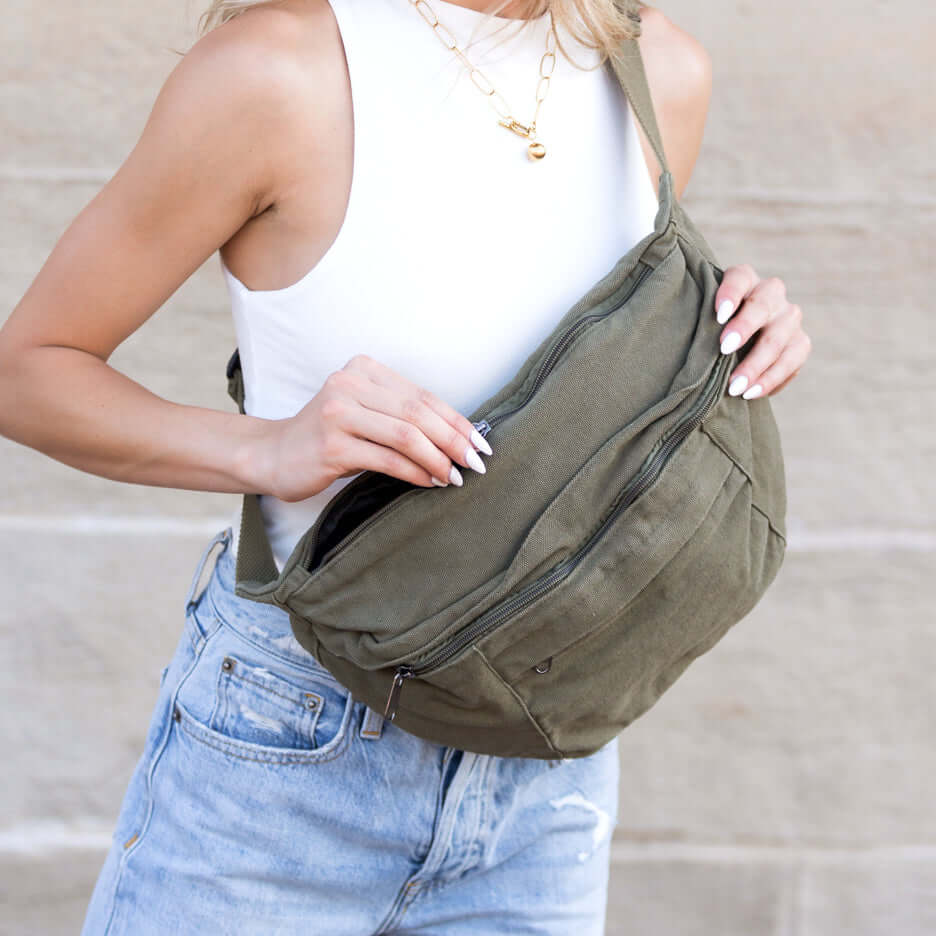 London Oversized Canvas Crescent Sling Bag