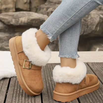 Fluff-Lined PU Leather Flat Shoes