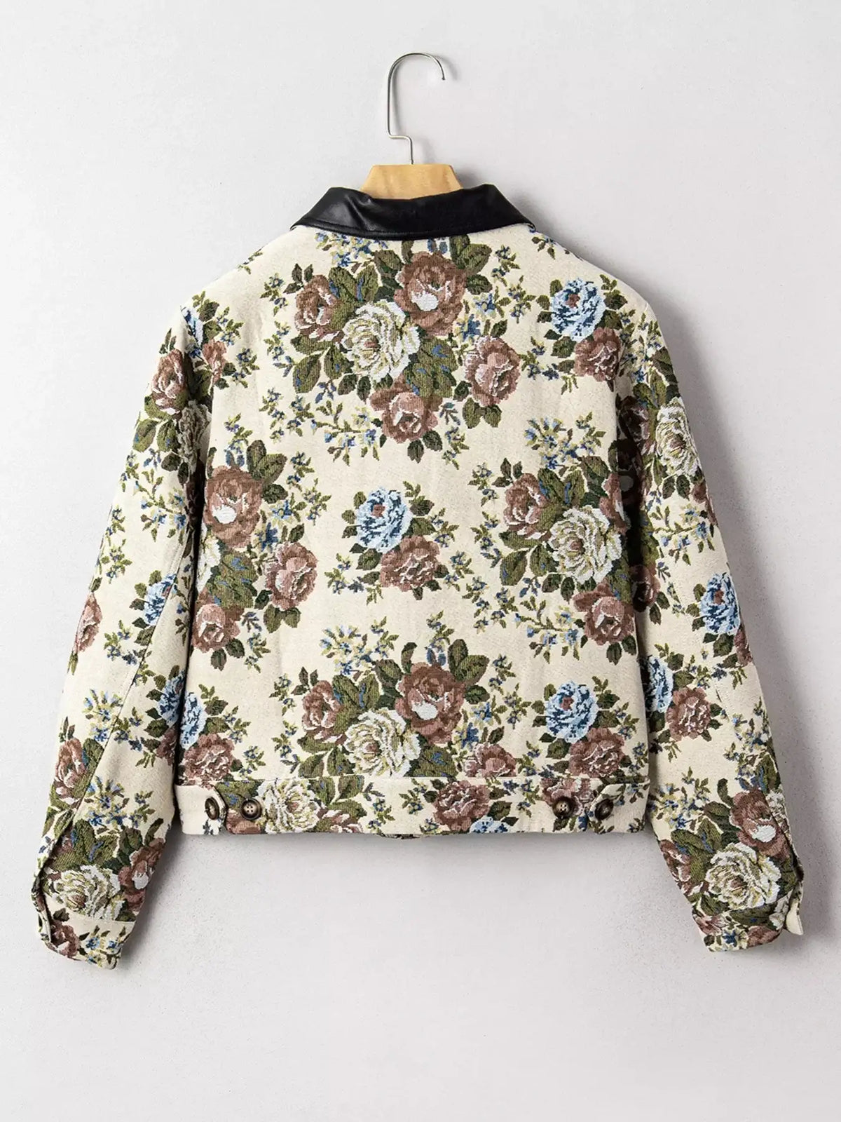 Floral Print Contrast Collar Zip-Up Jacket