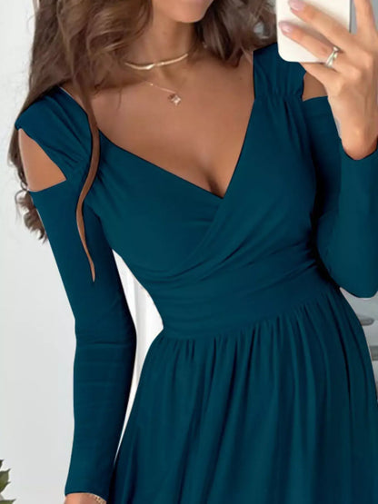 Slit Surplice Cold-Shoulder Maxi Dress