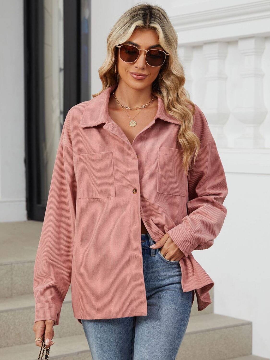 Button-Up Dropped-Shoulder Outerwear