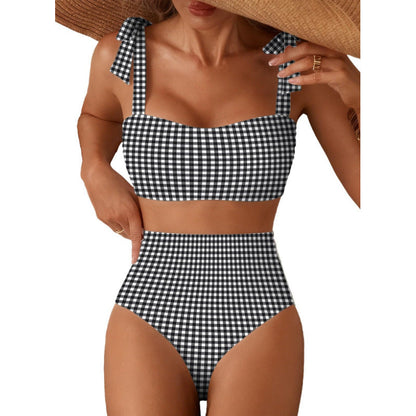 Tie-Shoulder High-Waisted Bikini Set