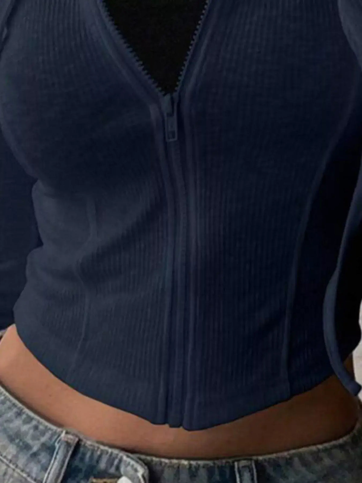 Ribbed Drawstring Zip Top