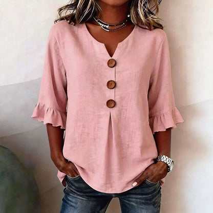Women's Cotton-Linen V-Neck Blouse