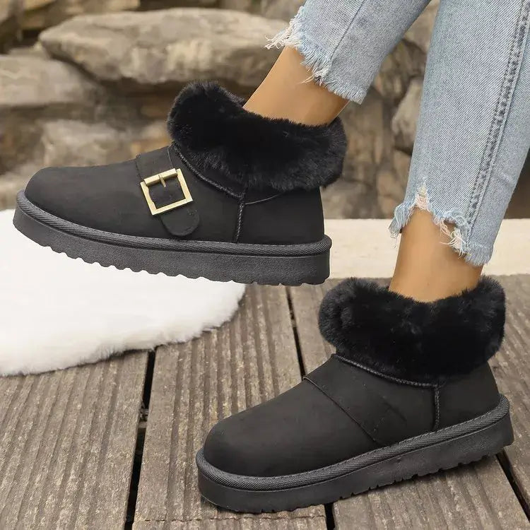 Fluff-Lined PU Leather Flat Shoes