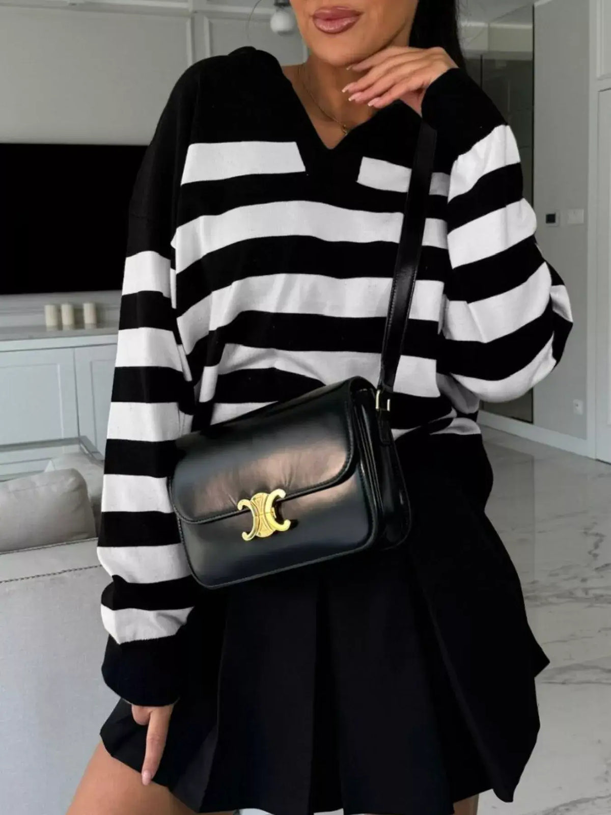 Striped Dropped-Shoulder Knit Top