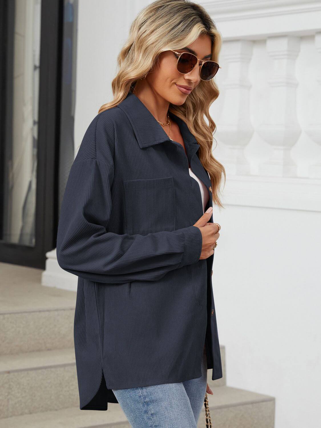 Button-Up Dropped-Shoulder Outerwear