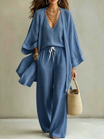 3-Piece Cardigan Vest & Wide-Leg Pants Set