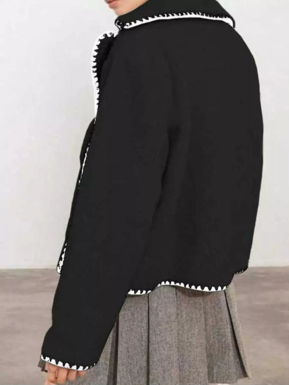 Sherpa Contrast-Trim Button-Up Outerwear