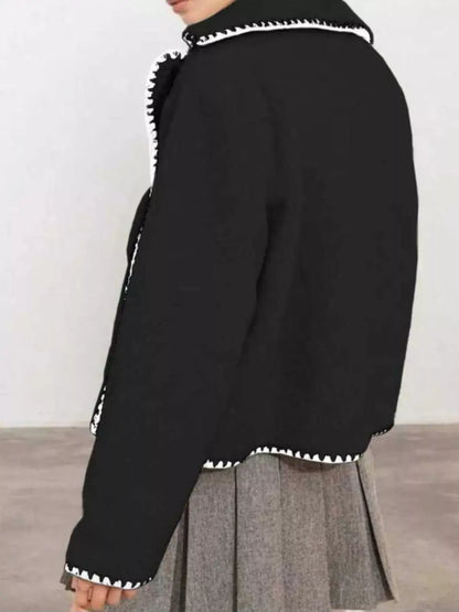 Sherpa Contrast-Trim Button-Up Outerwear