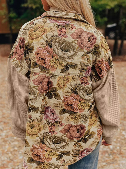 Floral Waffle Knit Patchwork Jacket