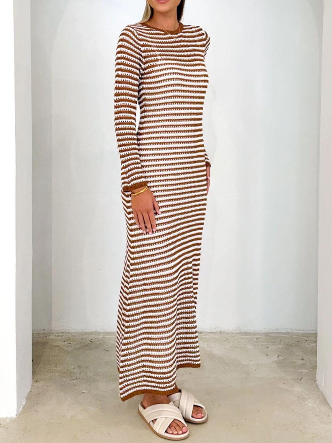 Tied Striped Sweater Dress