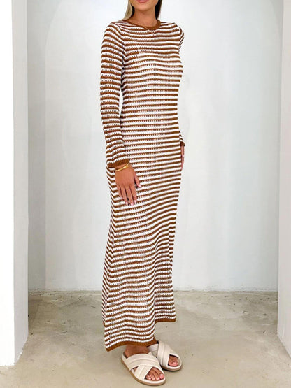 Tied Striped Sweater Dress