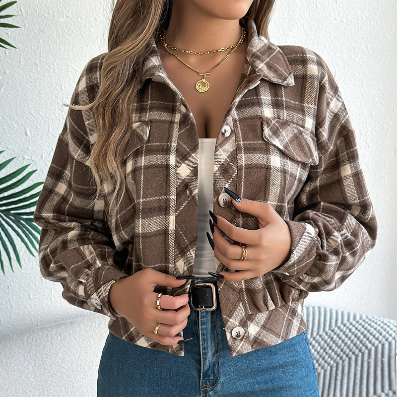 Plaid Shacket – Women’s Long-Sleeve Button-Down Shirt Jacket