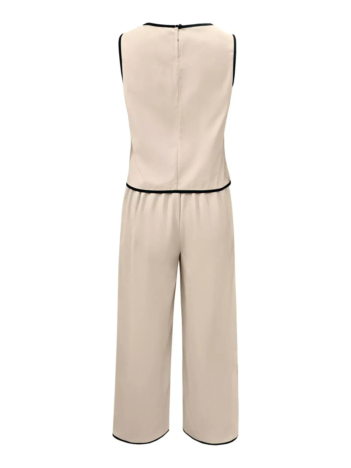 Contrast Trim Wide-Leg Pants Set