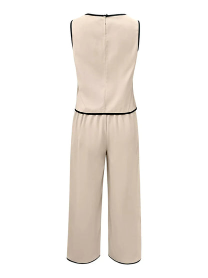 Contrast Trim Wide-Leg Pants Set