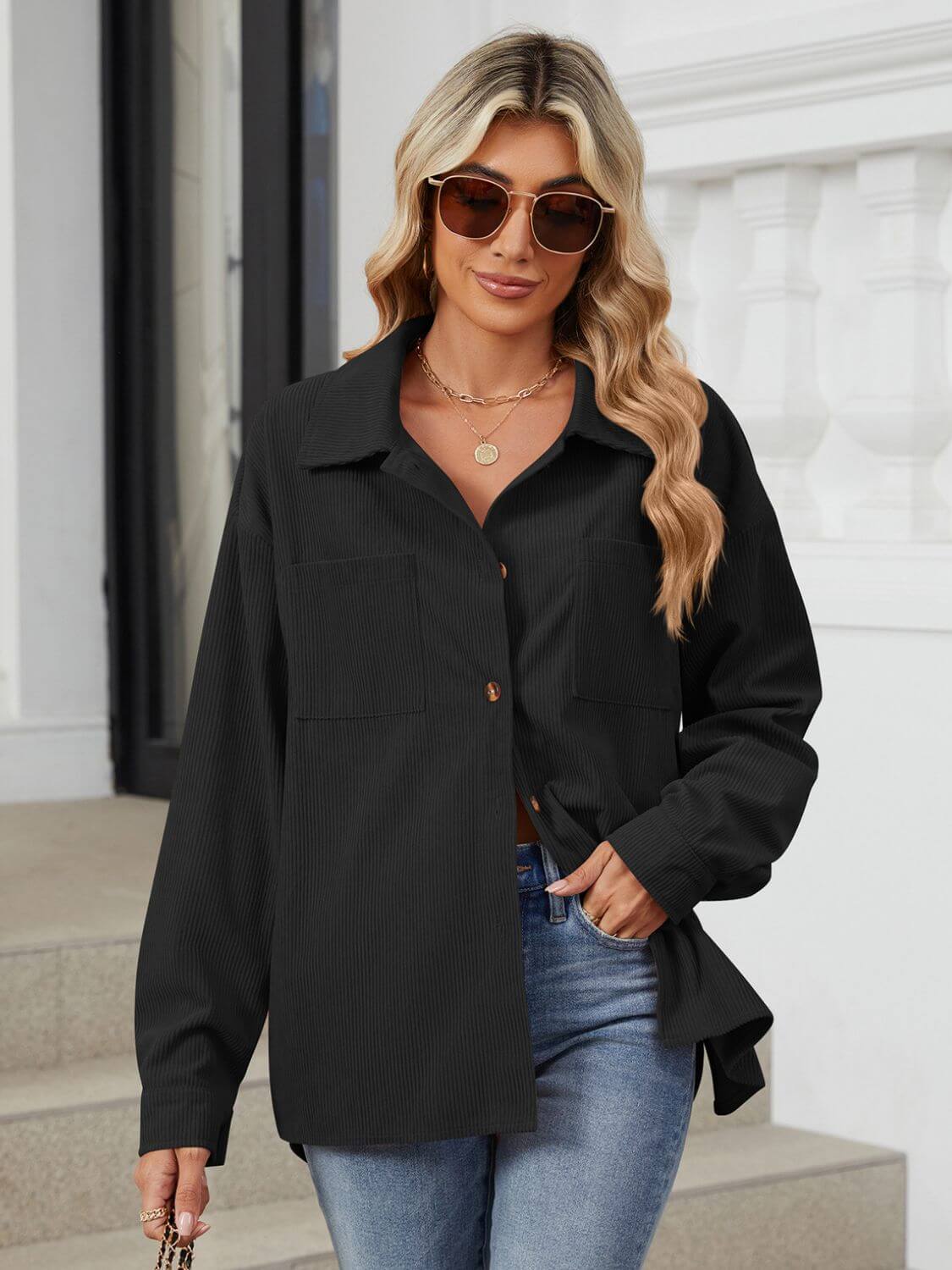 Button-Up Dropped-Shoulder Outerwear