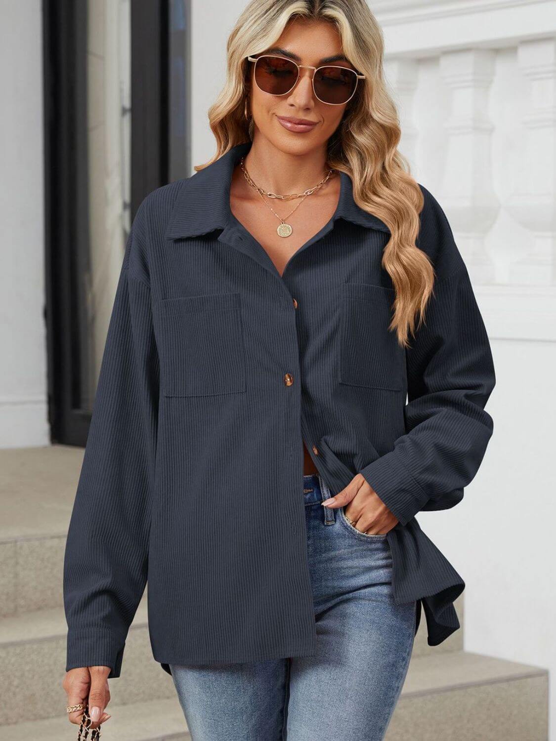 Button-Up Dropped-Shoulder Outerwear