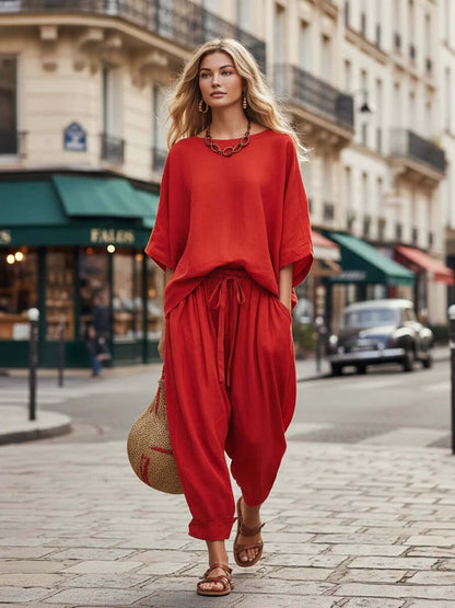 Solid Color Casual Two-Piece Set